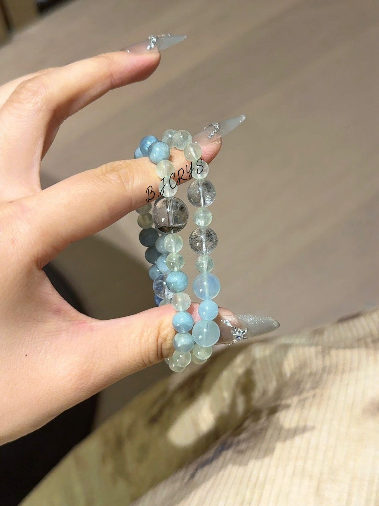 Prehnite, Aquamarine & Green Phantom Quartz Bracelet