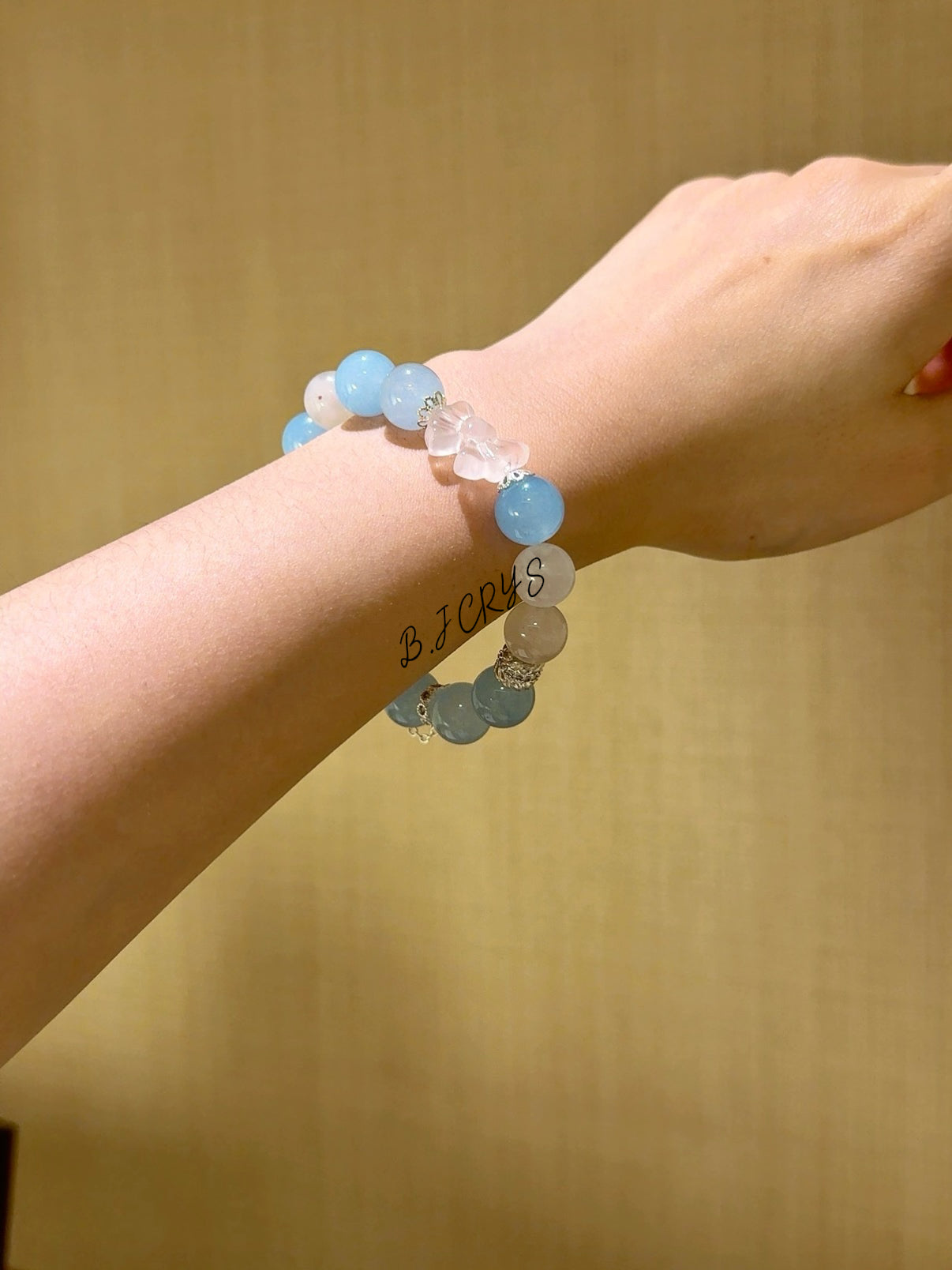 Blue Chalcedony, Blue Moonstone & Clear Quartz Bow Bracelet