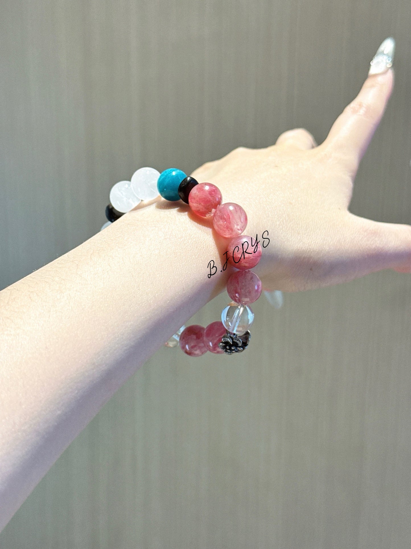 Rose Stone, Clear Quartz & White Phantom Bracelet