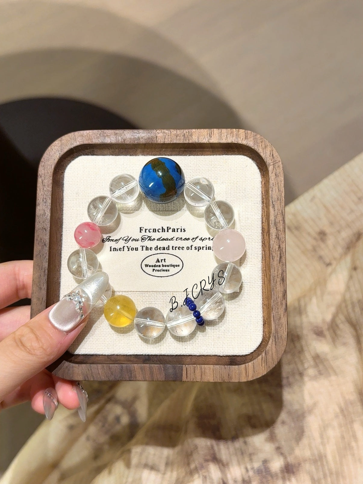 Lacquer Bead, Clear Quartz & Rose Quartz Bracelet