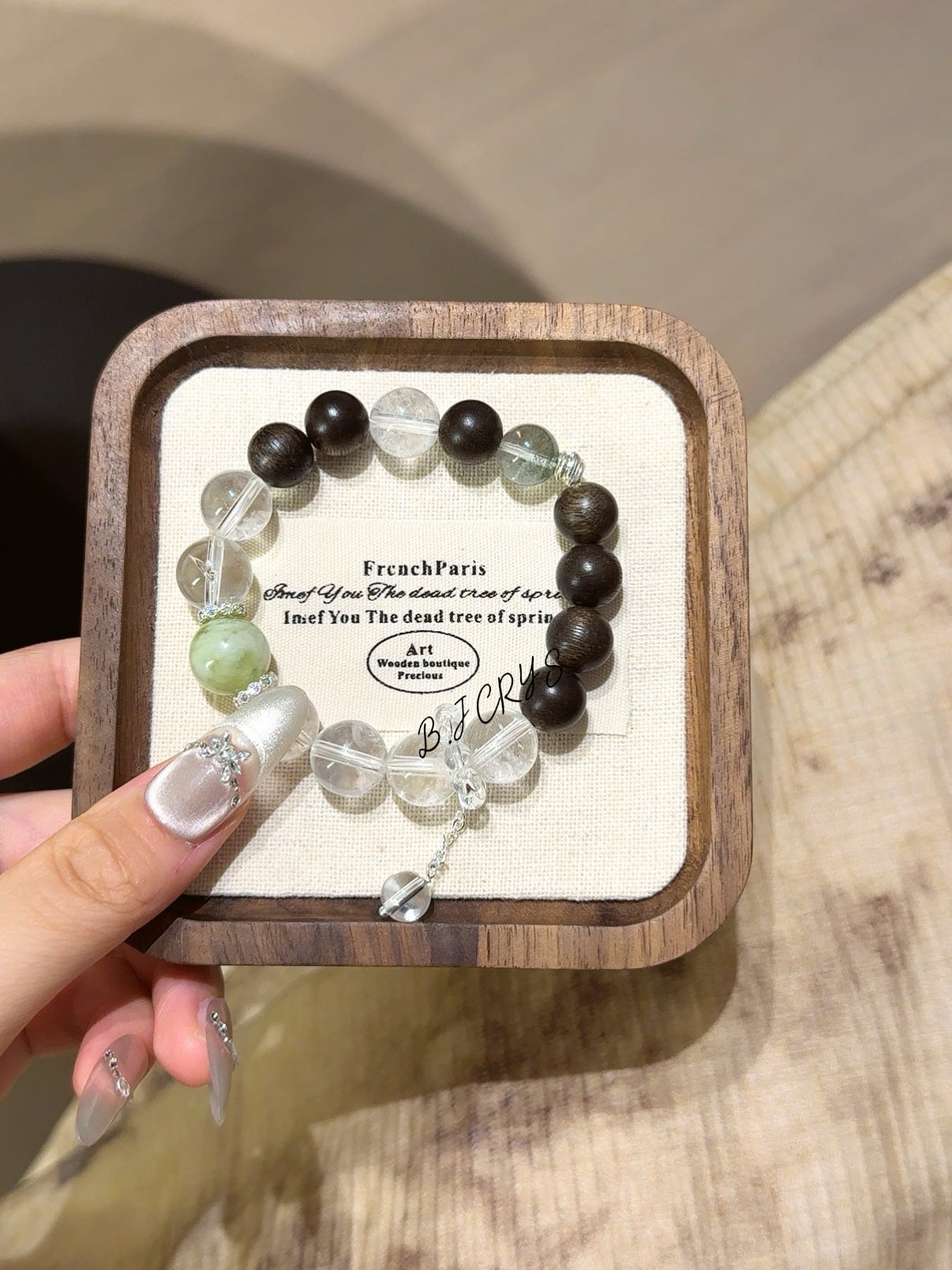 Clear Quartz, Agarwood & Xiuyu Jade Bracelet