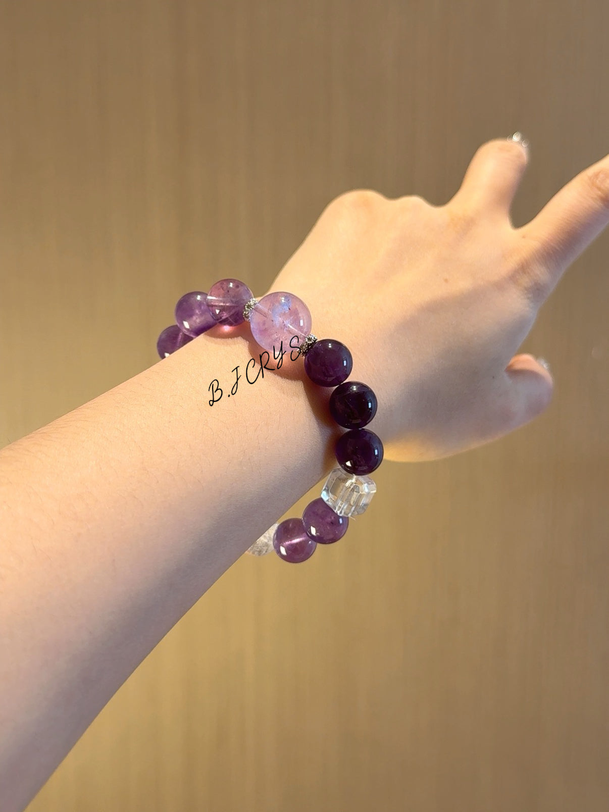 Freeform Amethyst & Cube Clear Crystal Bracelet