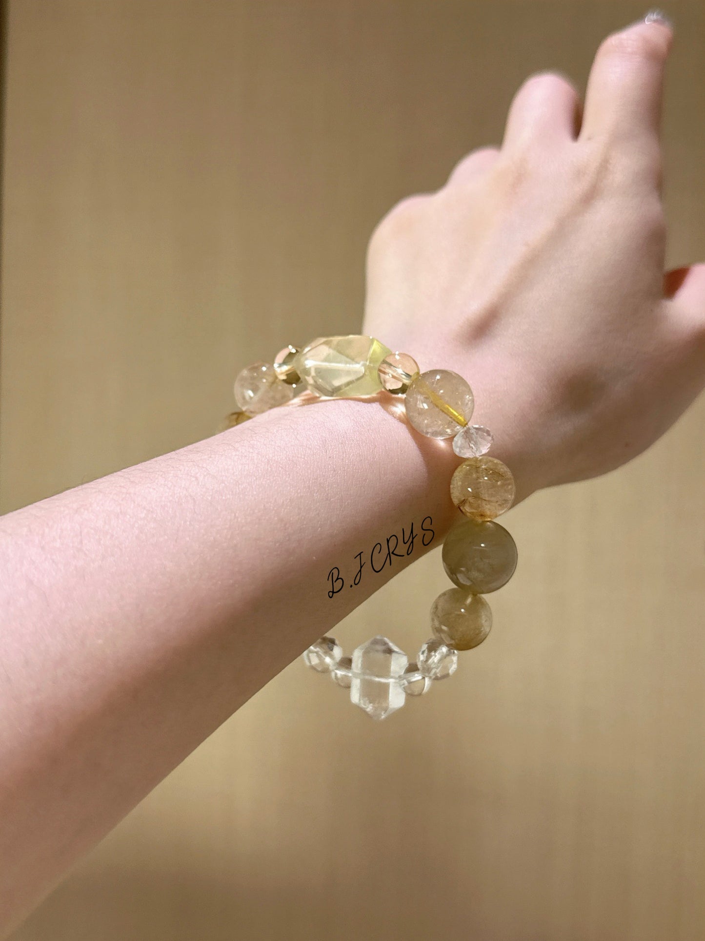 Golden Rutilated Quartz & White Phantom Citrine Bracelet