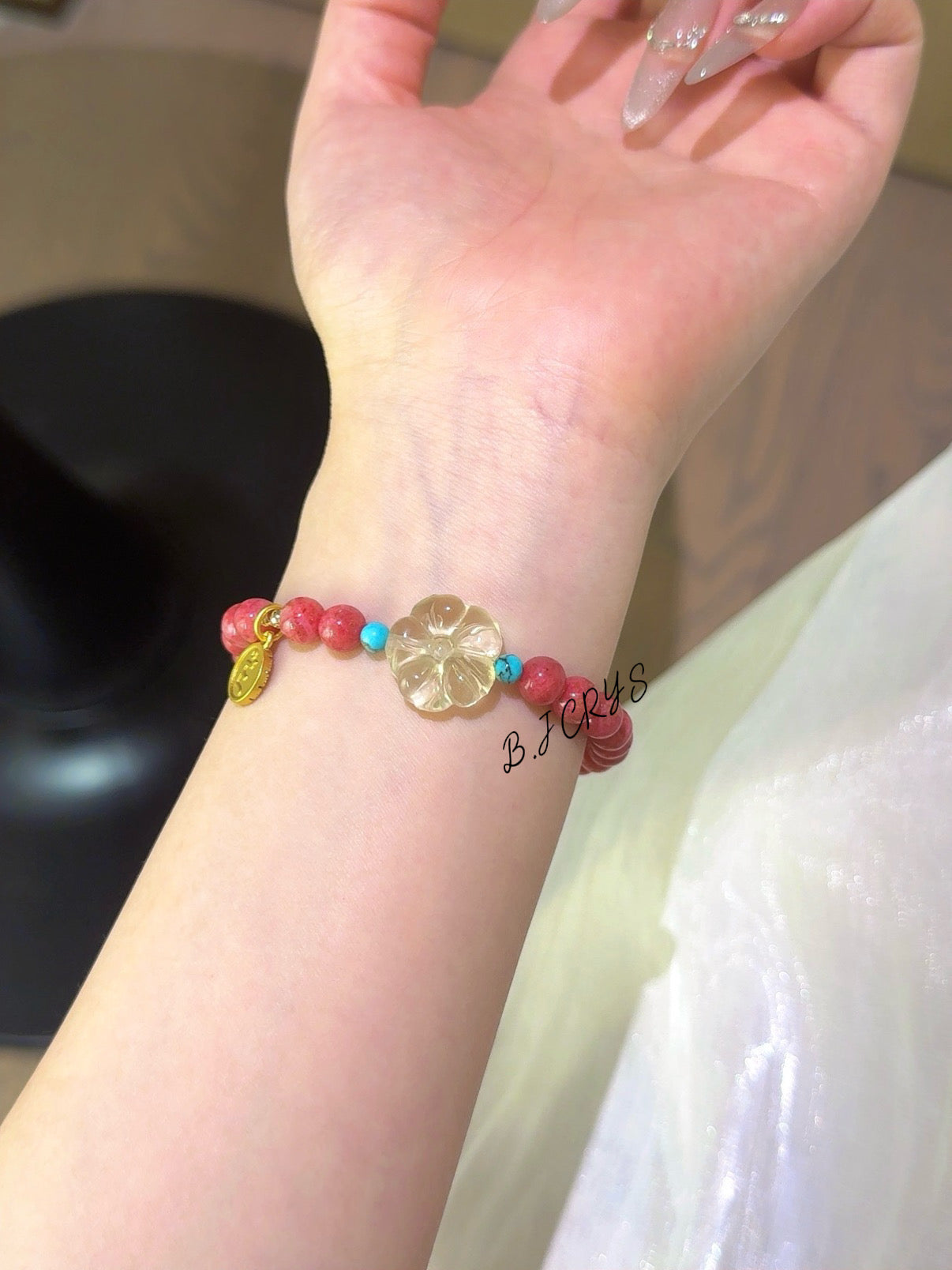Rhodochrosite, Turquoise & Citrine Flower Bracelet
