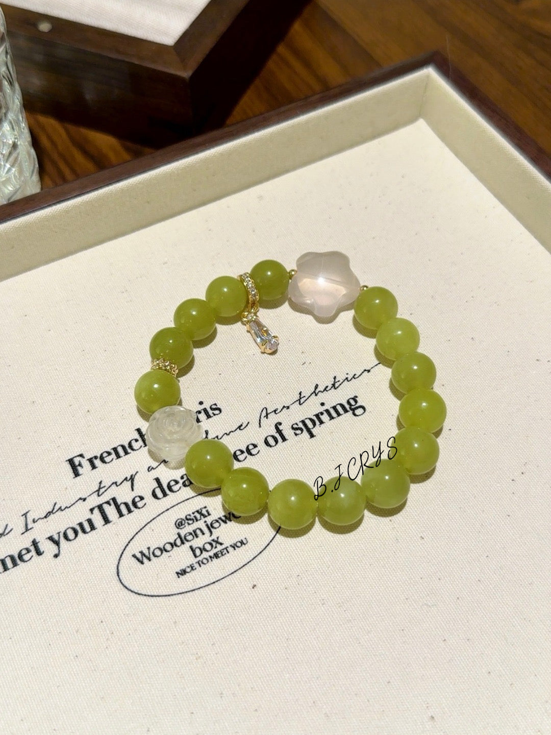 Xiuyu Jade, Rose Quartz & Clear Quartz Star & Flower Bracelet