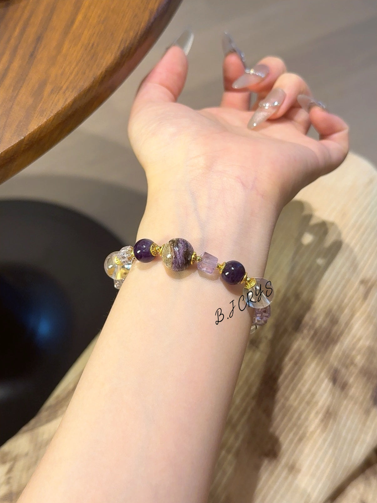 Amethyst & Clear Crystal & Charoite Bracelet