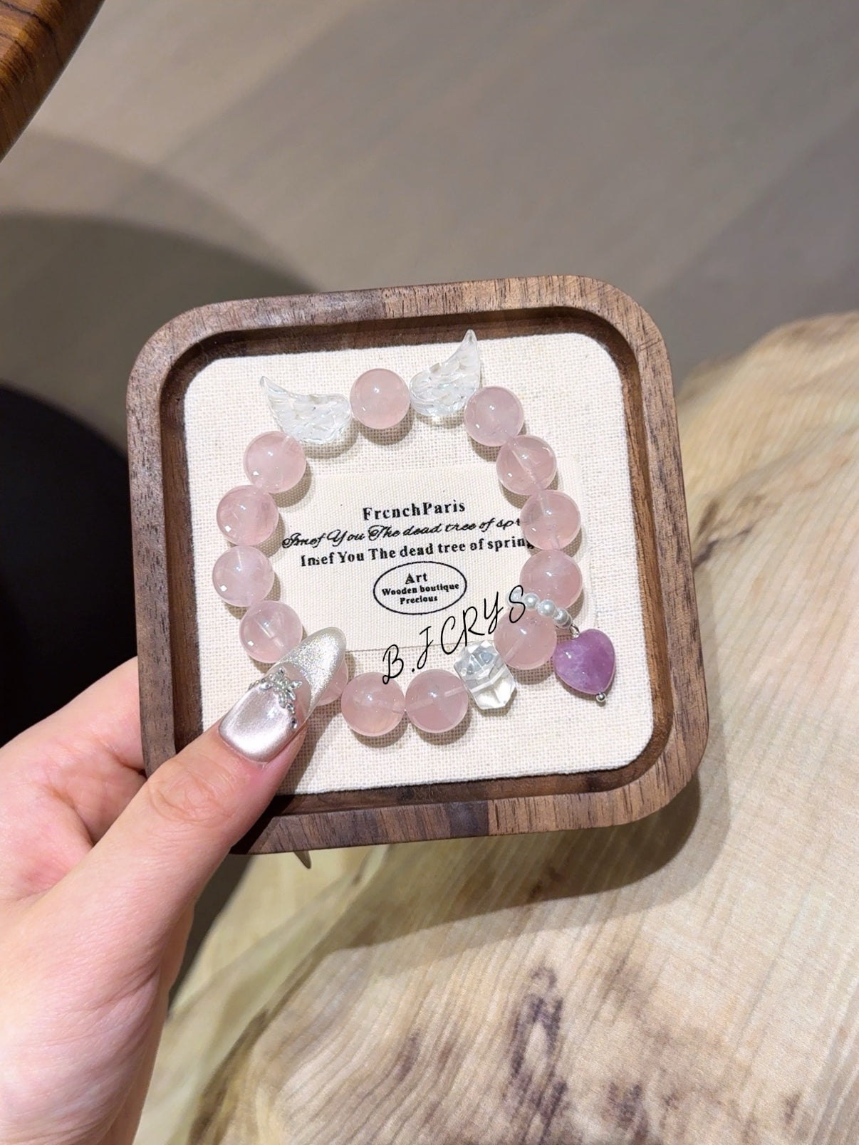 Rose Quartz & Clear Quartz Angel Wing Bracelet