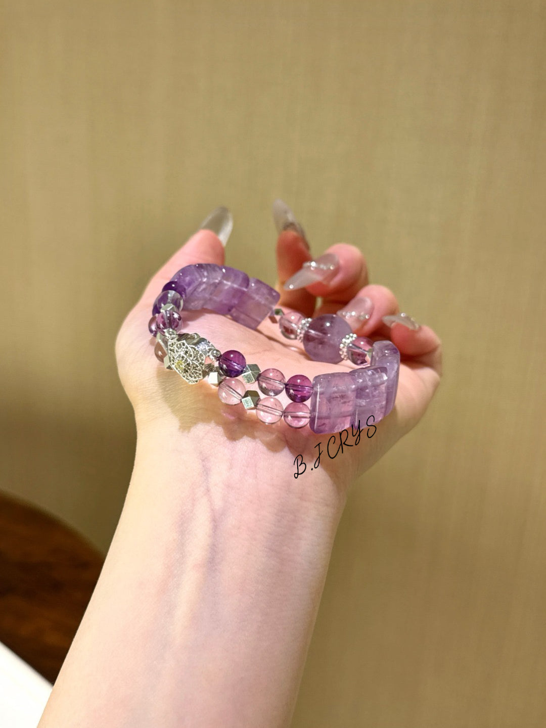 Purple Rutilated Quartz & Amethyst Bangle