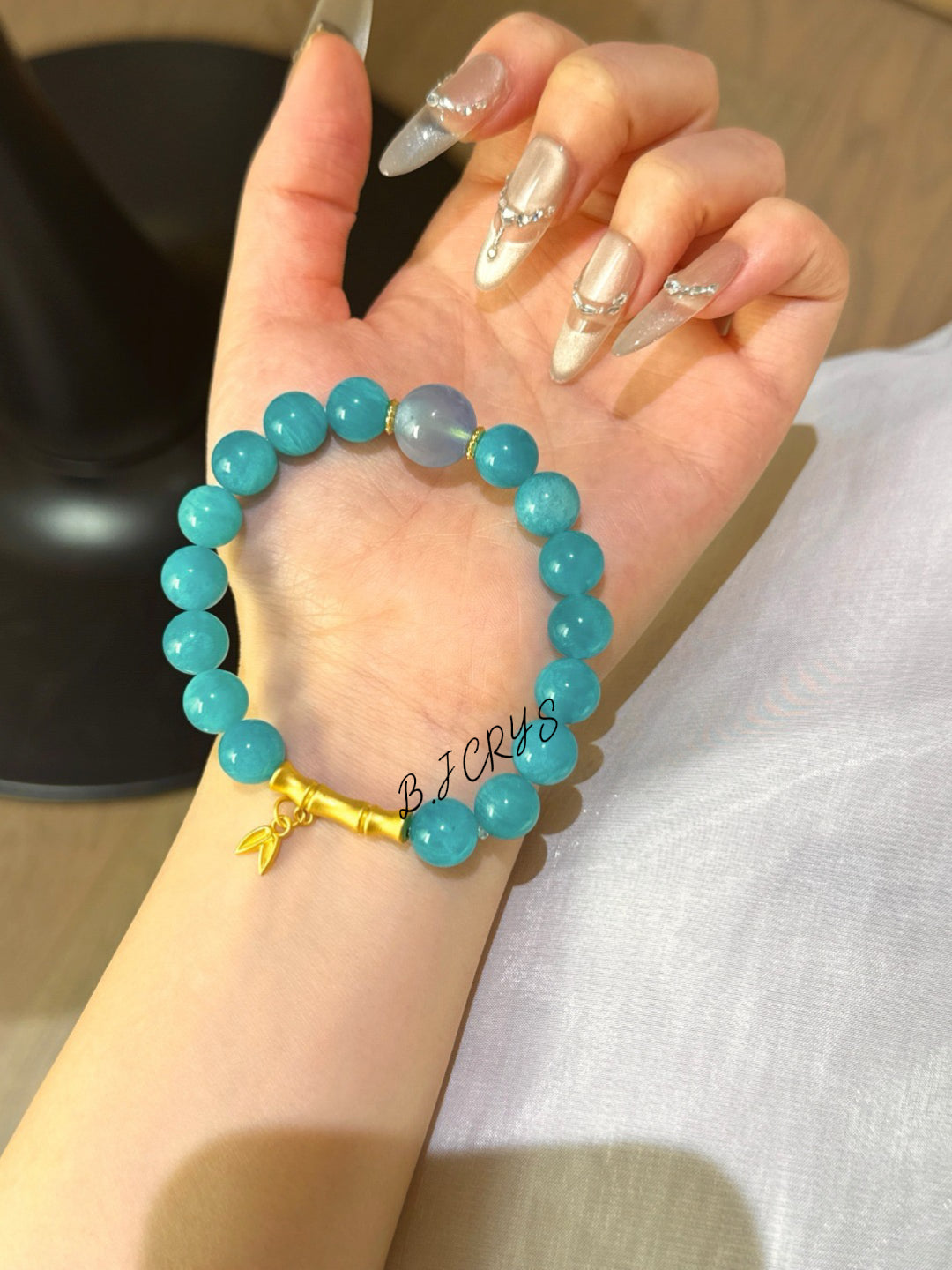Amazonite & Aquamarine Alloy Bamboo Bracelet