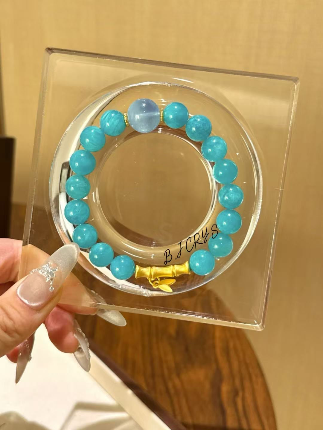 Amazonite & Aquamarine Alloy Bamboo Bracelet