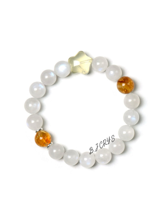 Blue Moonstone, Yellow Tower Crystal & Citrine Star Bracelet