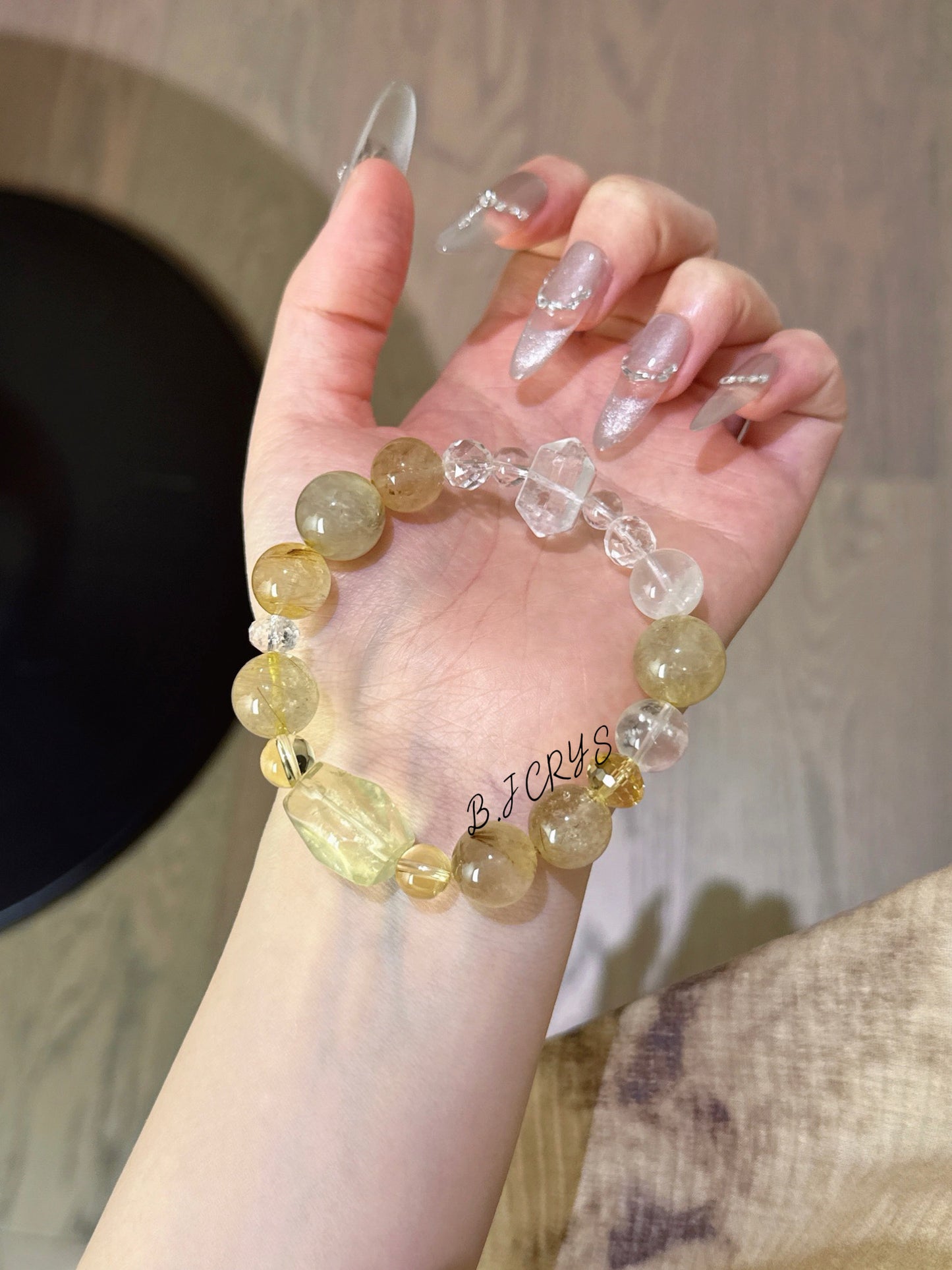 Golden Rutilated Quartz & White Phantom Citrine Bracelet