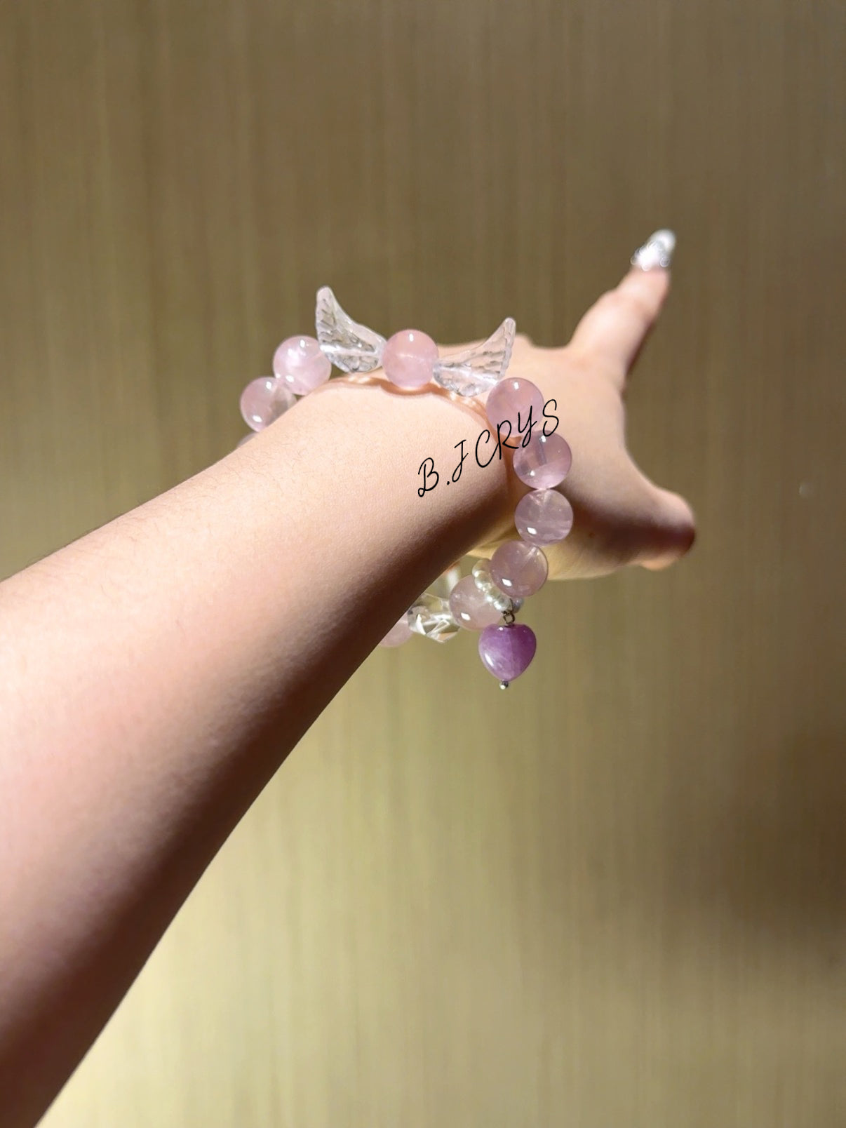 Rose Quartz & Clear Quartz Angel Wing Bracelet