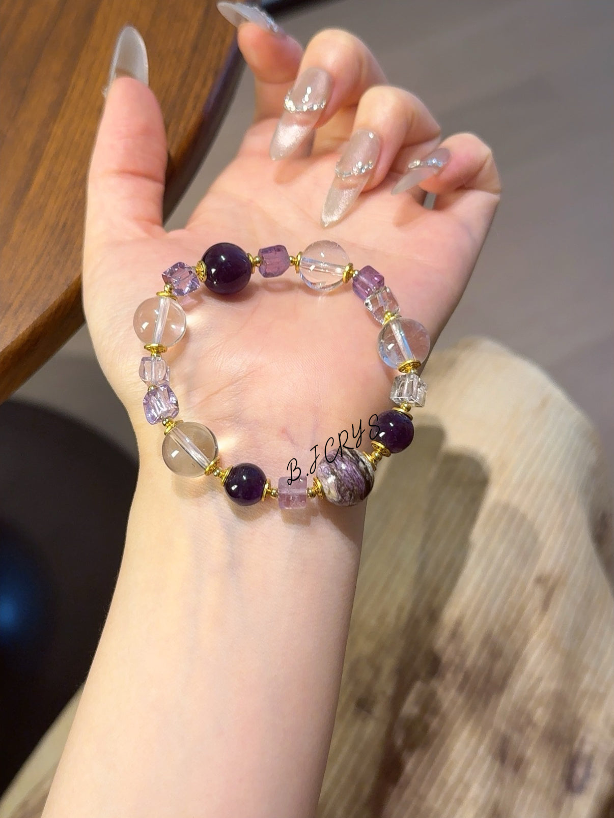 Amethyst & Clear Crystal & Charoite Bracelet