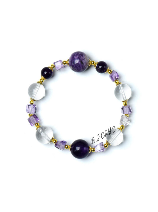 Amethyst & Clear Crystal & Charoite Bracelet