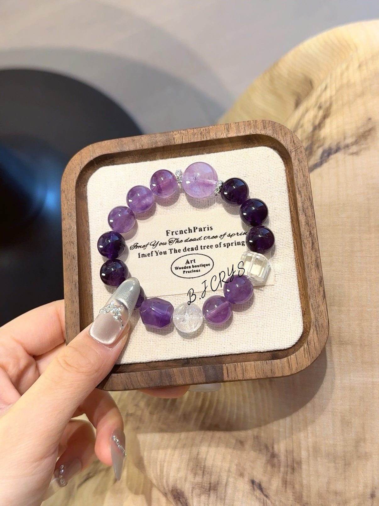 Freeform Amethyst & Cube Clear Crystal Bracelet