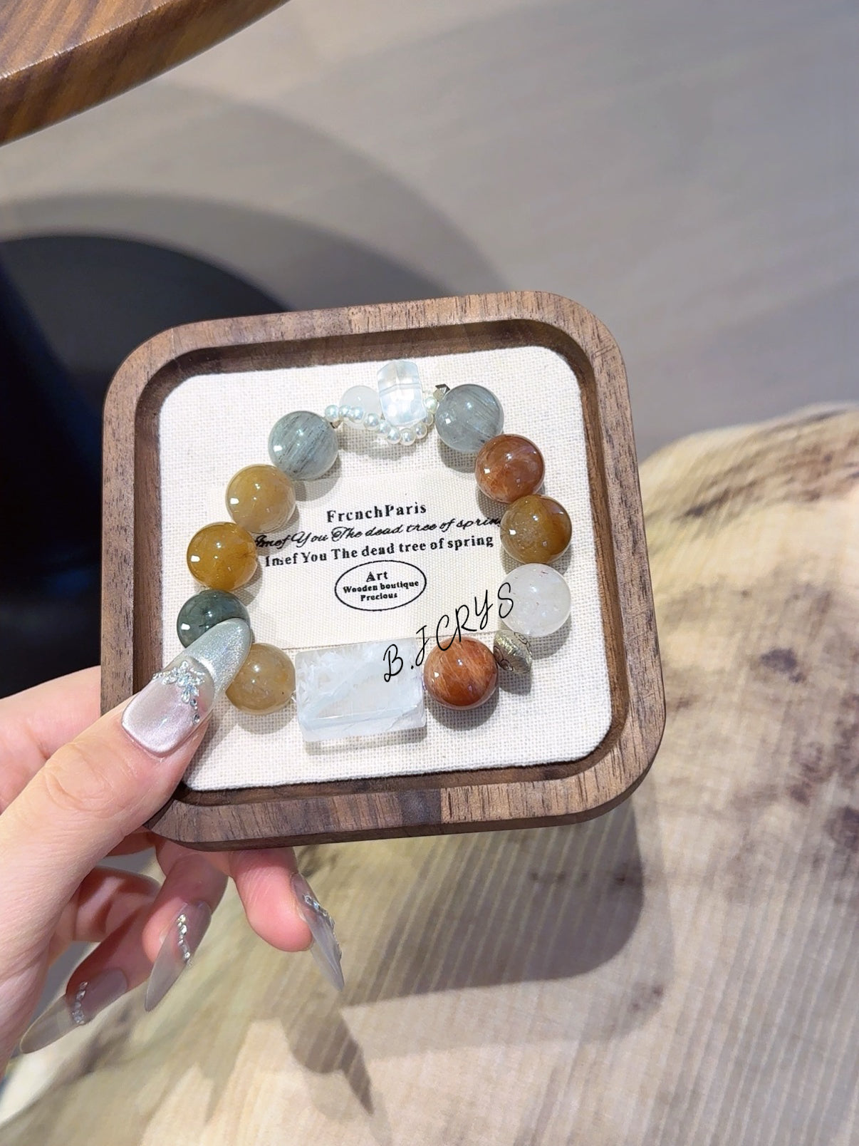 Multi‑Color Rutilated Quartz & Snow Phantom Rectangle Bracelet