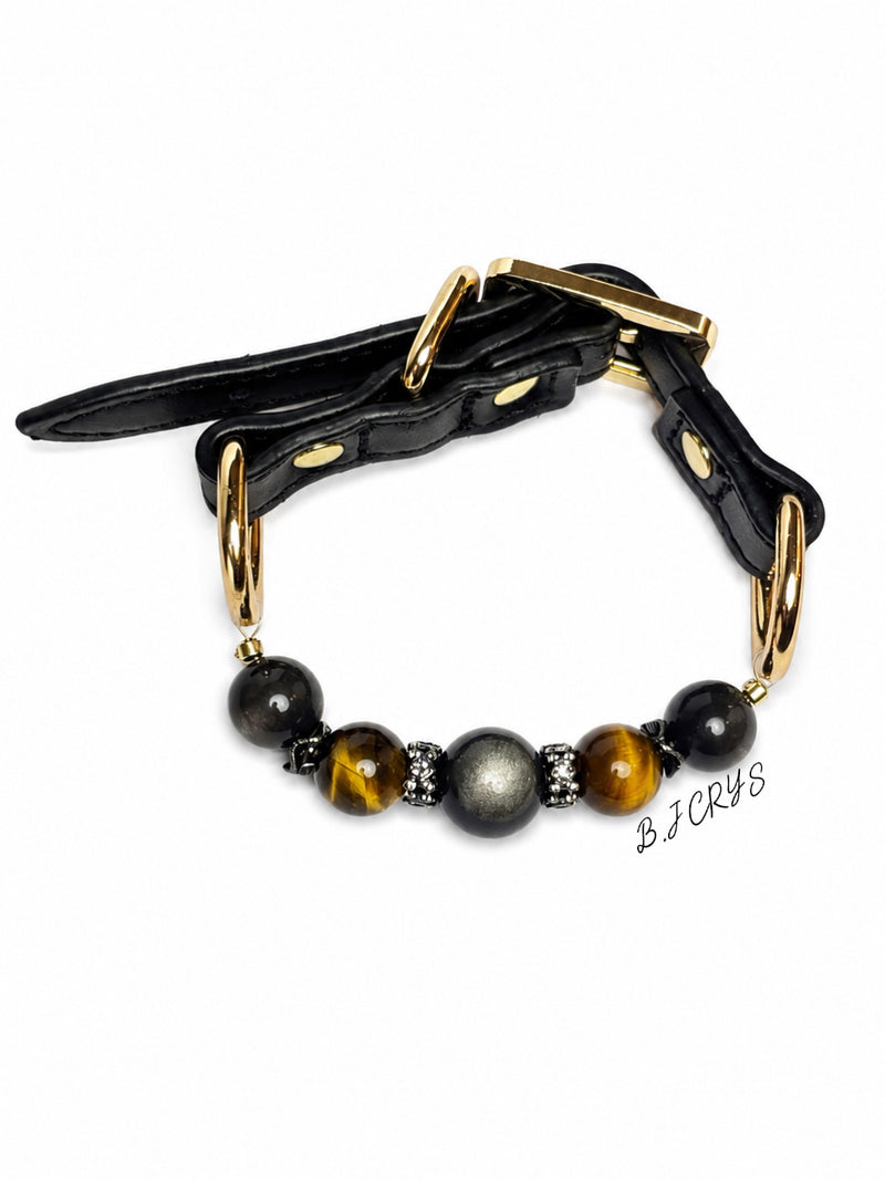 Obsidian Tiger's Eye Healing Pet Collar
