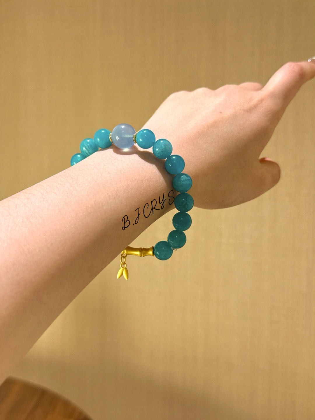 Amazonite & Aquamarine Alloy Bamboo Bracelet