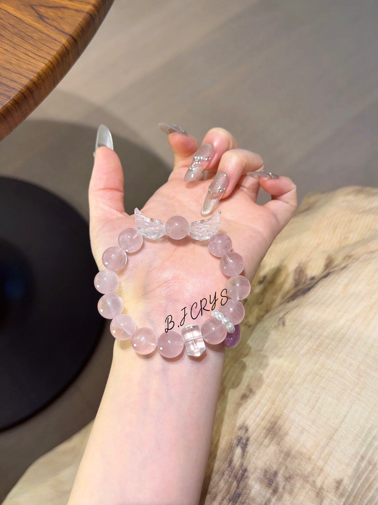 Rose Quartz & Clear Quartz Angel Wing Bracelet