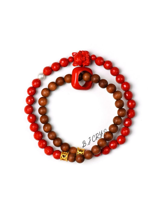 Cinnabar & Old Sandalwood Multi-loop Bracelet