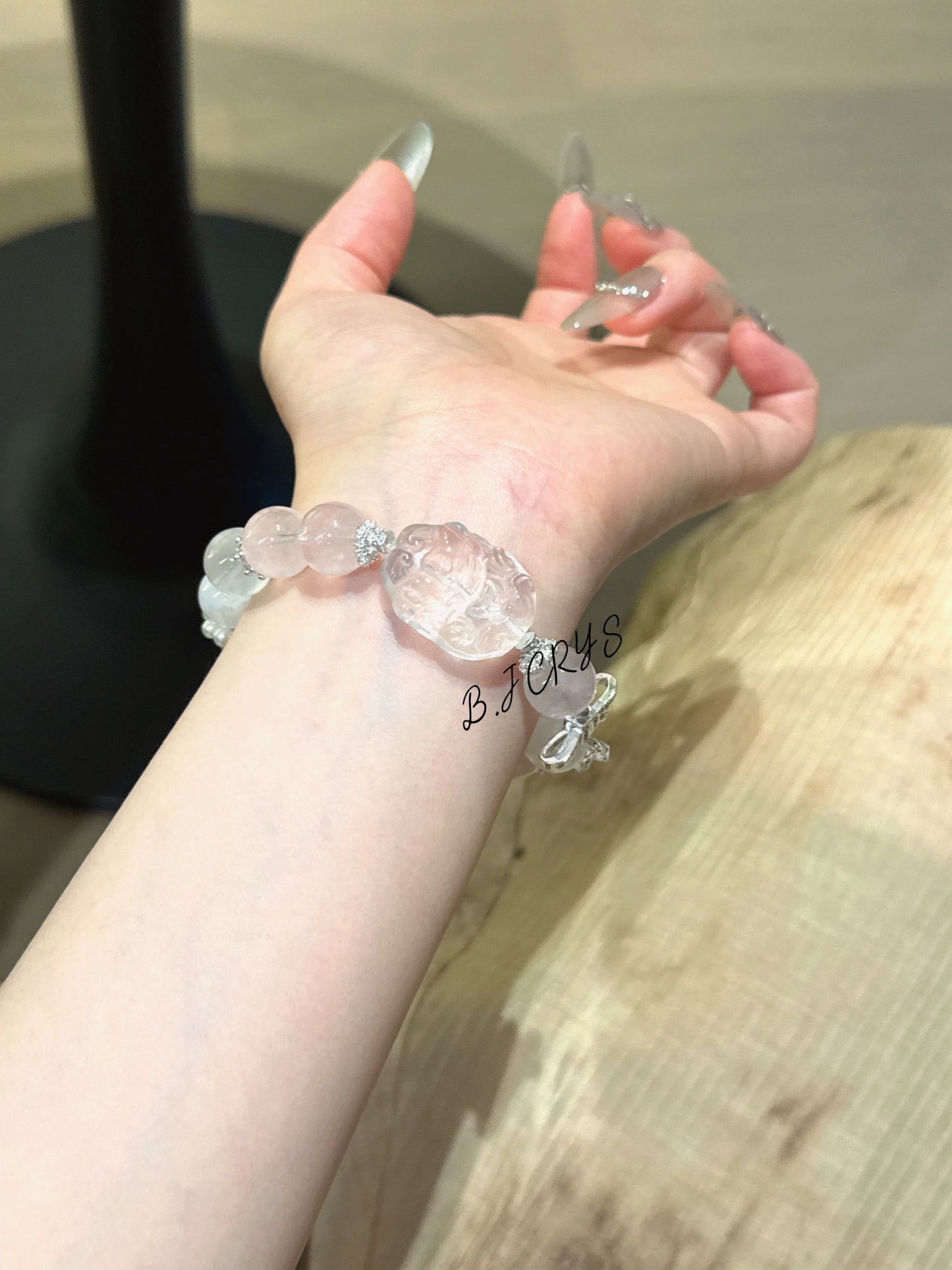 Rose Quartz & White Quartz Nine-Tailed Fox Bracelet