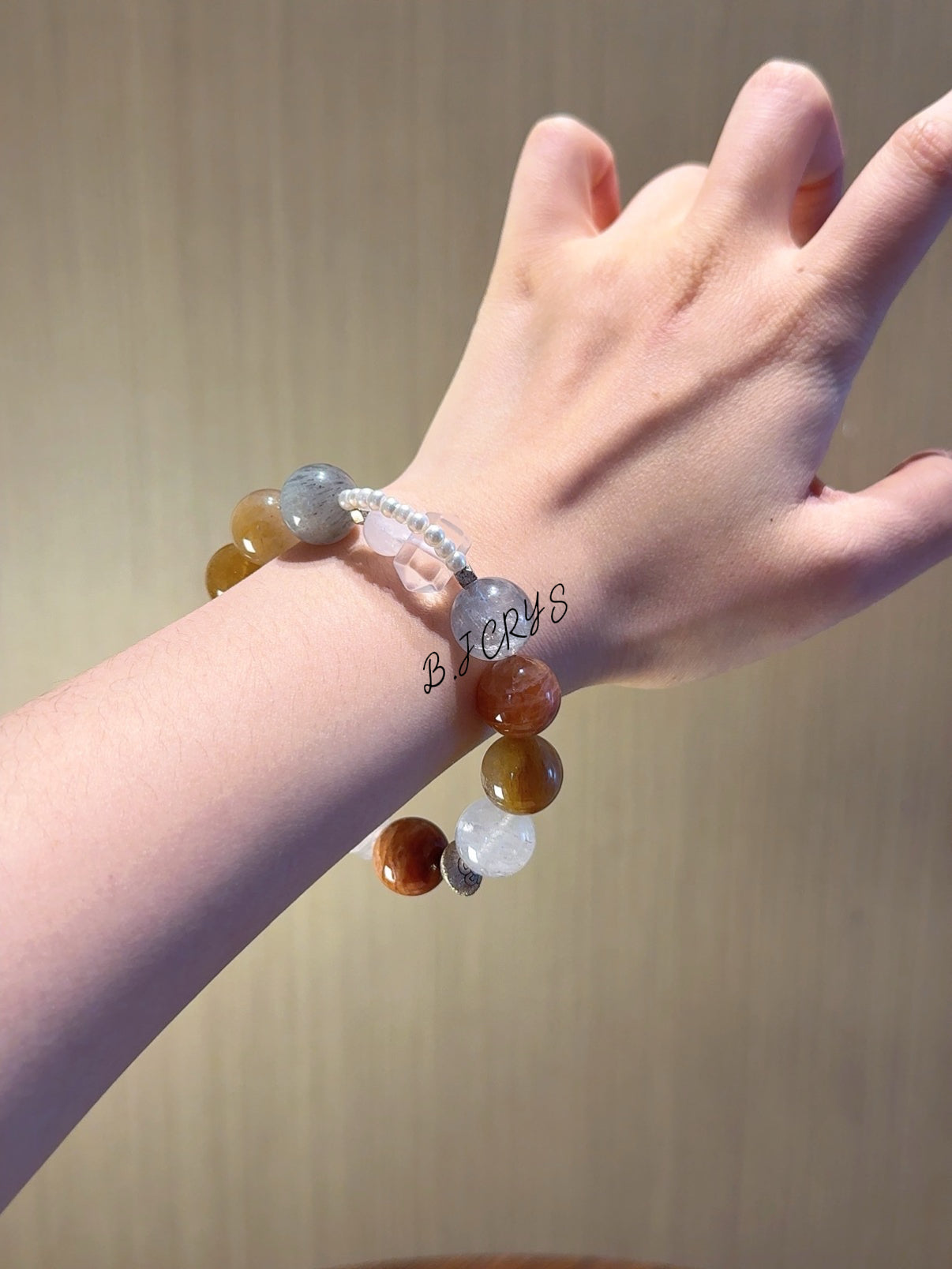 Multi‑Color Rutilated Quartz & Snow Phantom Rectangle Bracelet