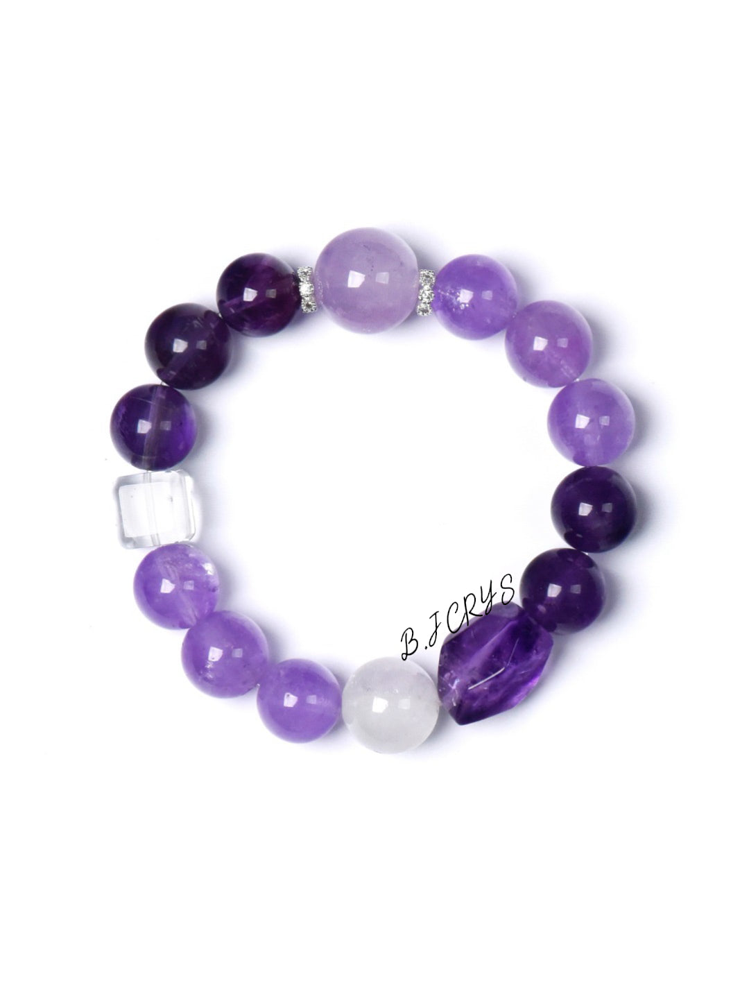 Freeform Amethyst & Cube Clear Crystal Bracelet
