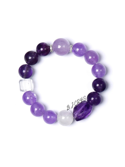Freeform Amethyst & Cube Clear Crystal Bracelet