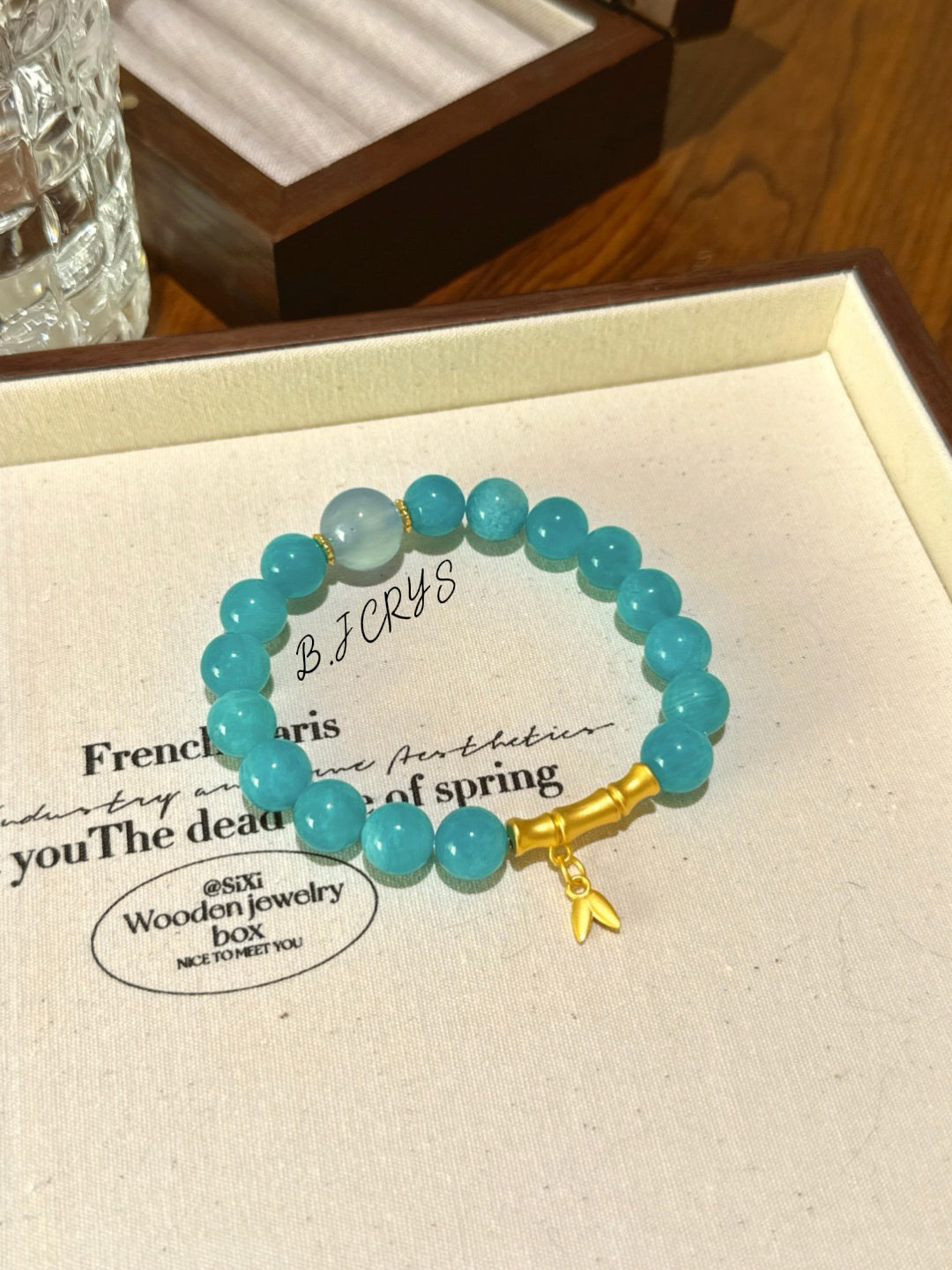 Amazonite & Aquamarine Alloy Bamboo Bracelet