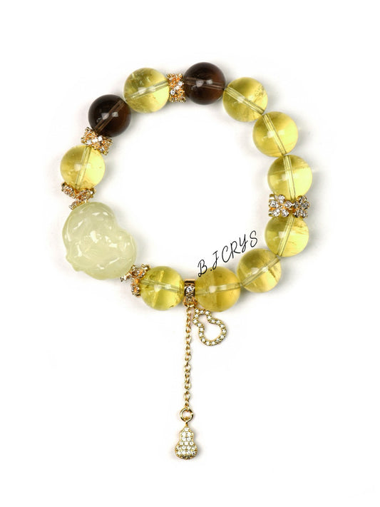 Citrine & Smoky Quartz Heart Fox Bracelet