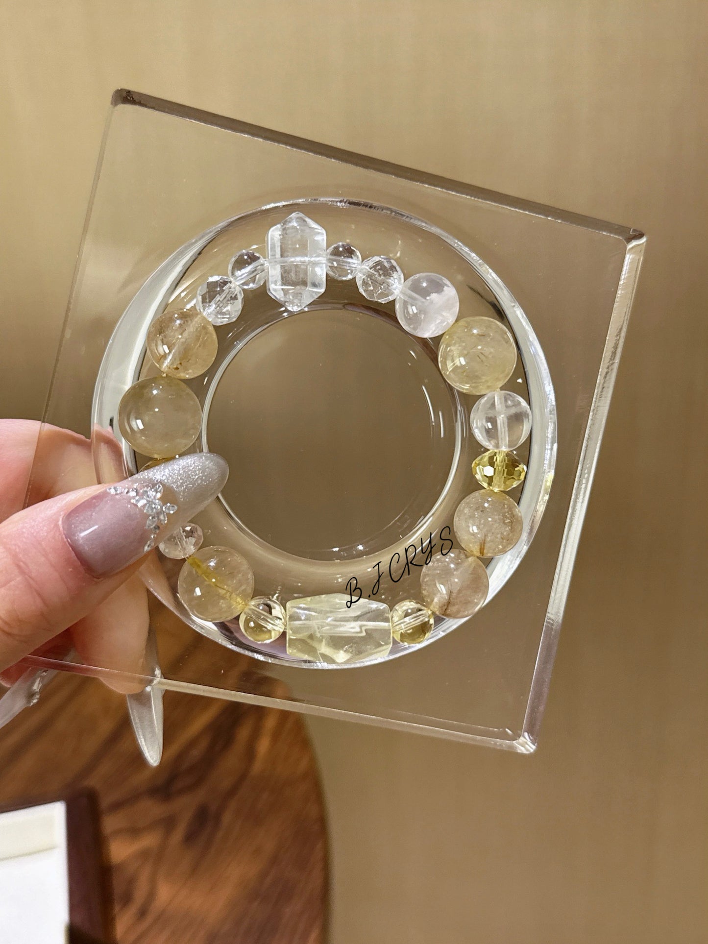 Golden Rutilated Quartz & White Phantom Citrine Bracelet