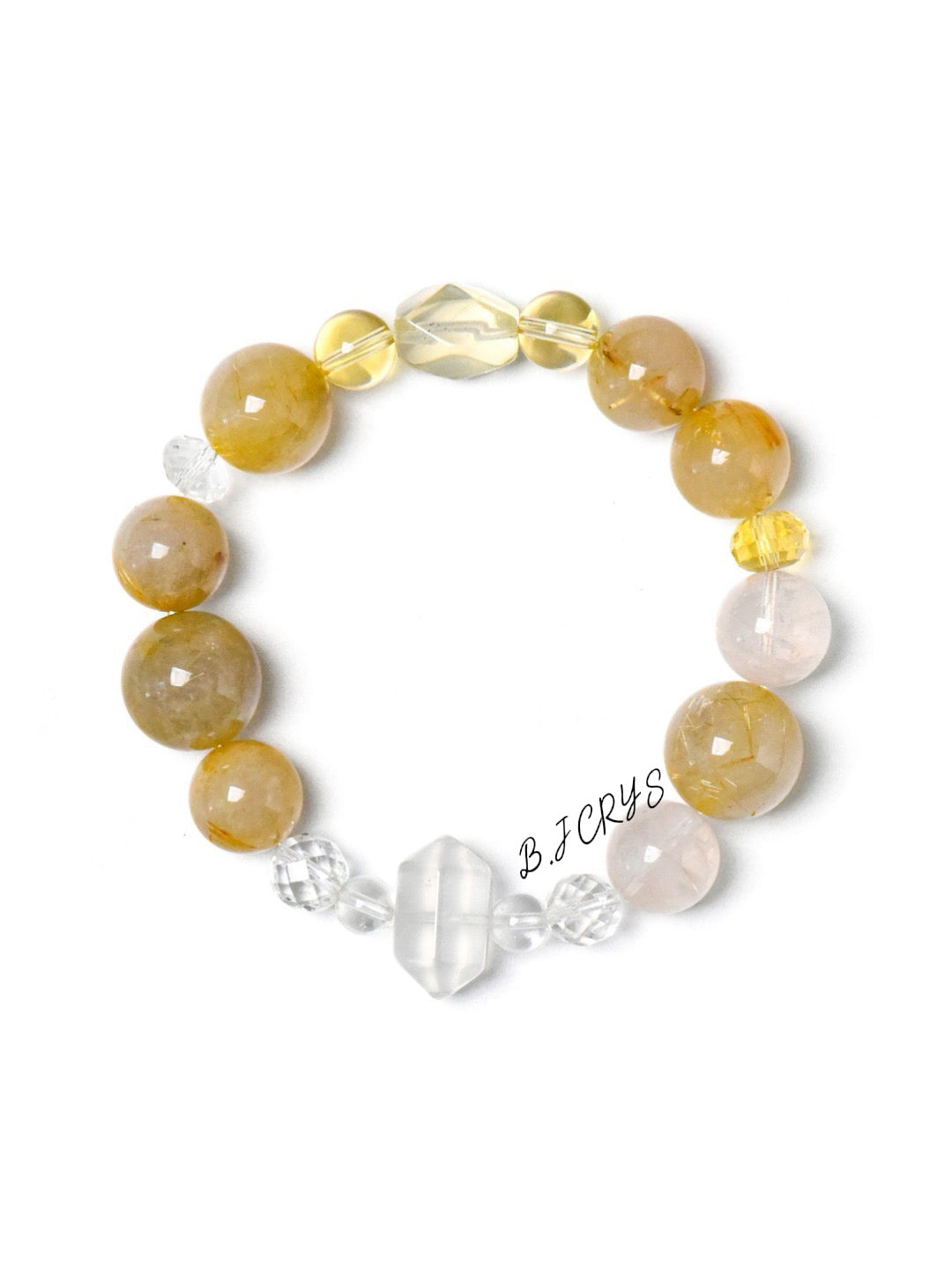 Golden Rutilated Quartz & White Phantom Citrine Bracelet