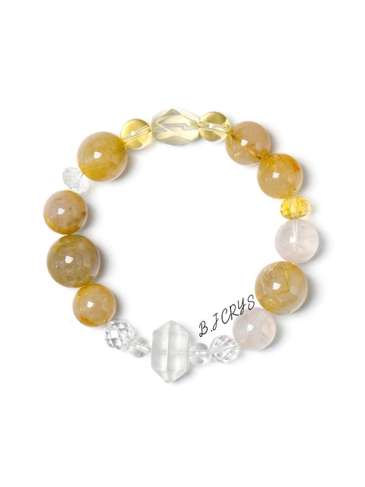 Golden Rutilated Quartz & White Phantom Citrine Bracelet