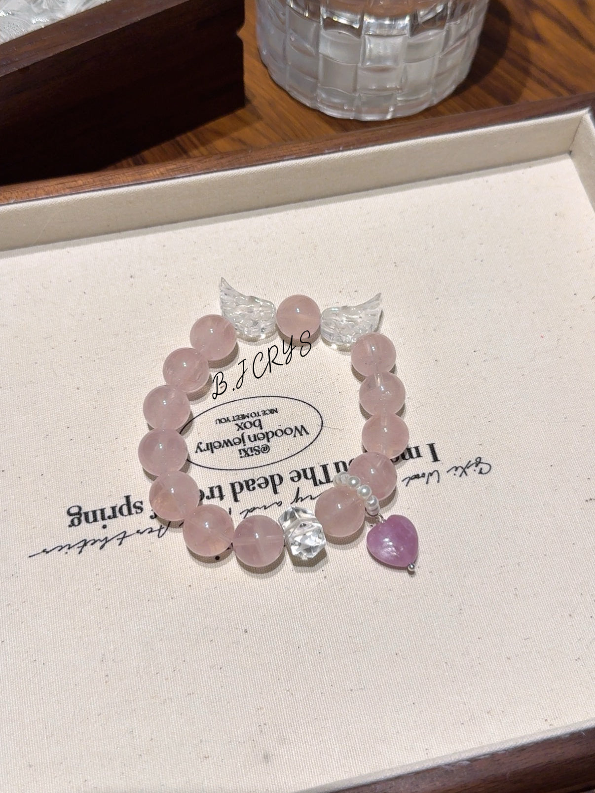 Rose Quartz & Clear Quartz Angel Wing Bracelet
