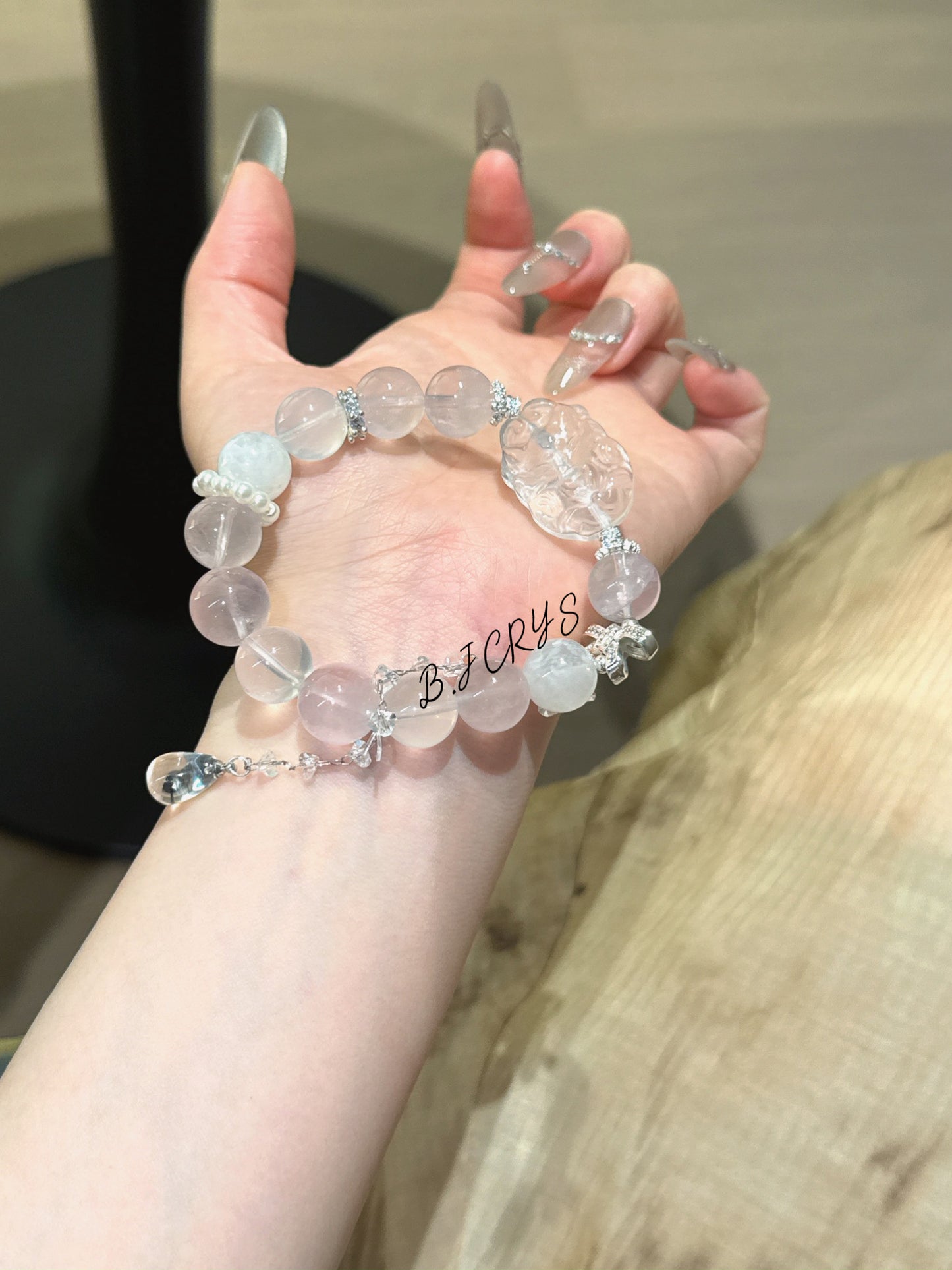 Rose Quartz & White Quartz Nine-Tailed Fox Bracelet
