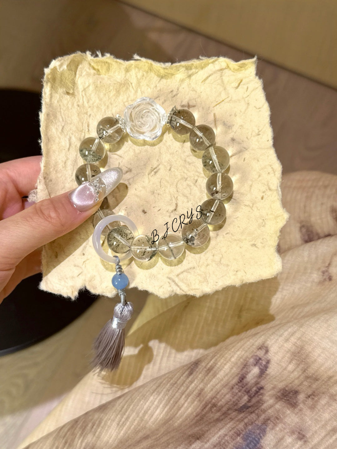 Green Phantom & Clear Quartz Rose Bracelet