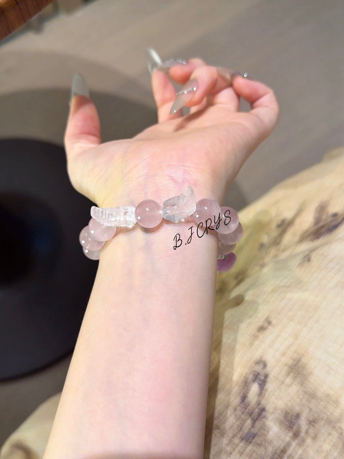 Rose Quartz & Clear Quartz Angel Wing Bracelet