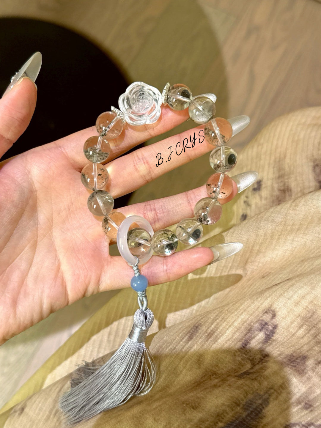 Green Phantom & Clear Quartz Rose Bracelet
