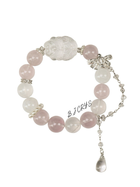Rose Quartz & White Quartz Nine-Tailed Fox Bracelet