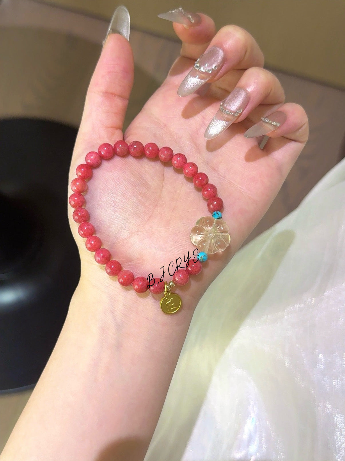 Rhodochrosite, Turquoise & Citrine Flower Bracelet