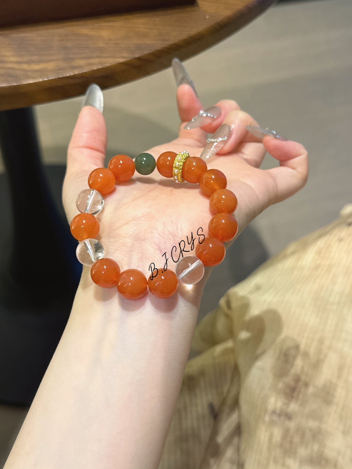 Red Agate Jasper Clear Quartz Bracelet