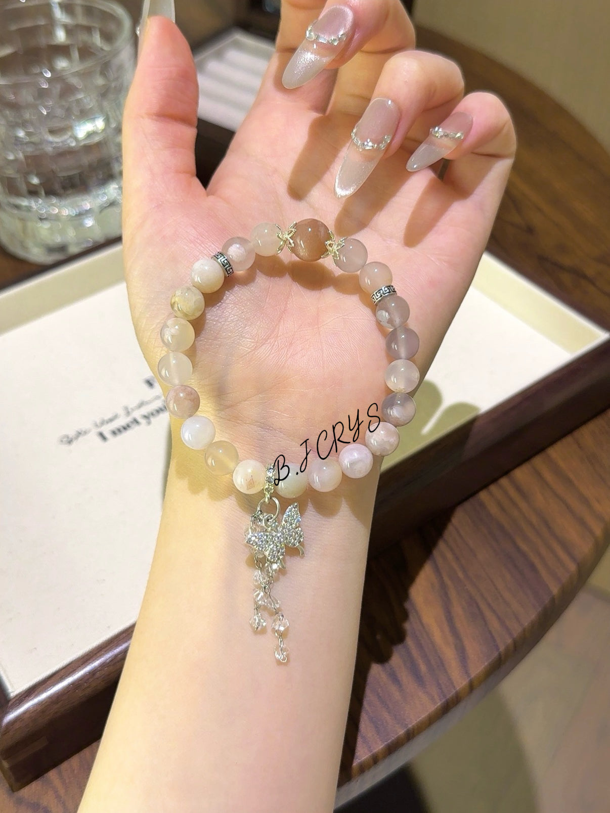 Cherry Blossom Agate & Sunstone Bracelet