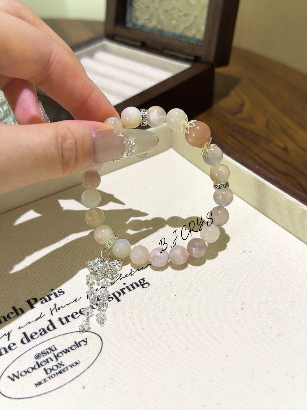 Cherry Blossom Agate & Sunstone Bracelet