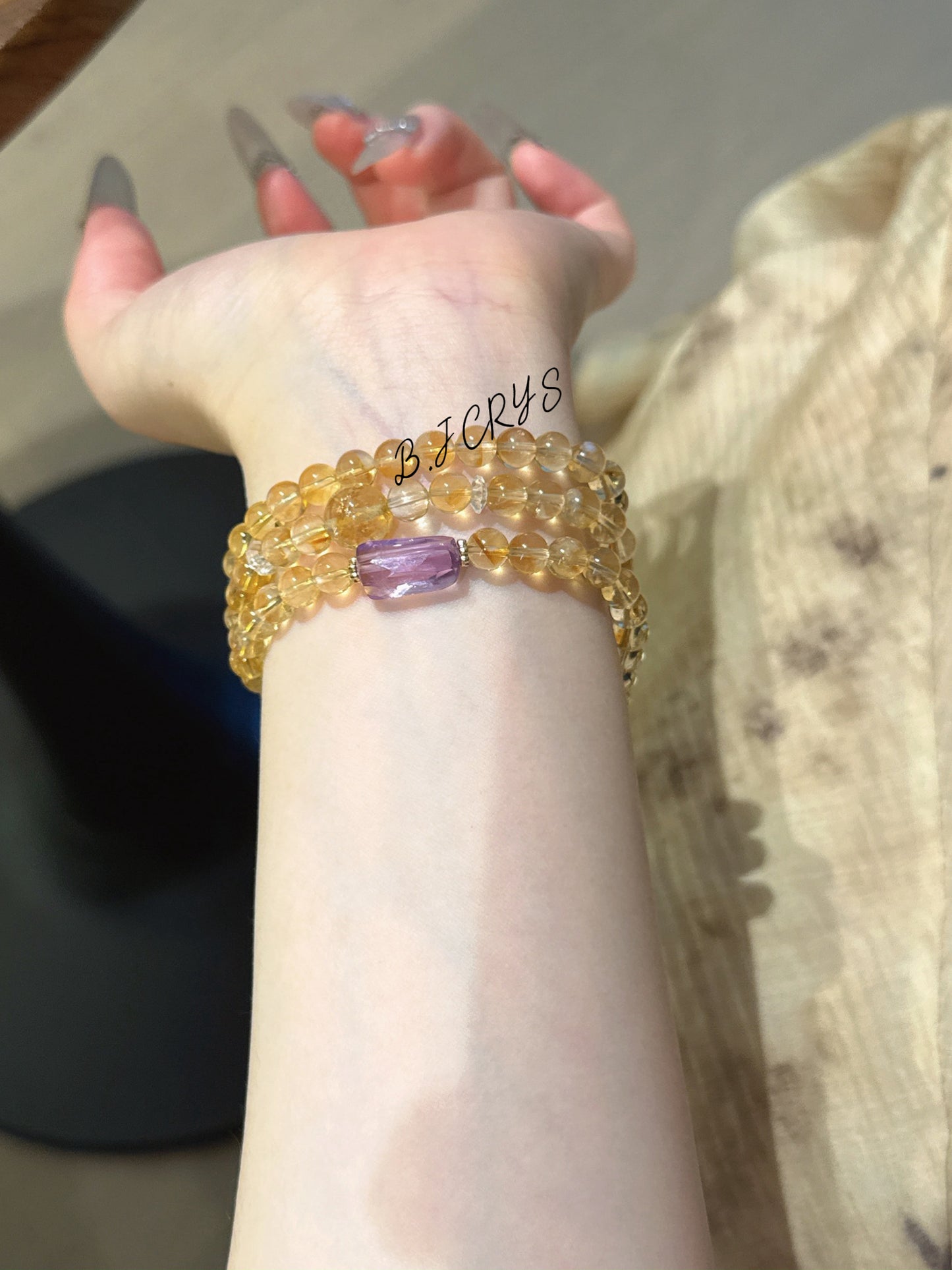 Yellow Phantom Quartz & Faceted Amethyst Bracelet