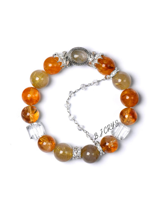 Yellow Flower Quartz, Golden Rutilated Quartz & Yellow Phantom Quartz Bracelet