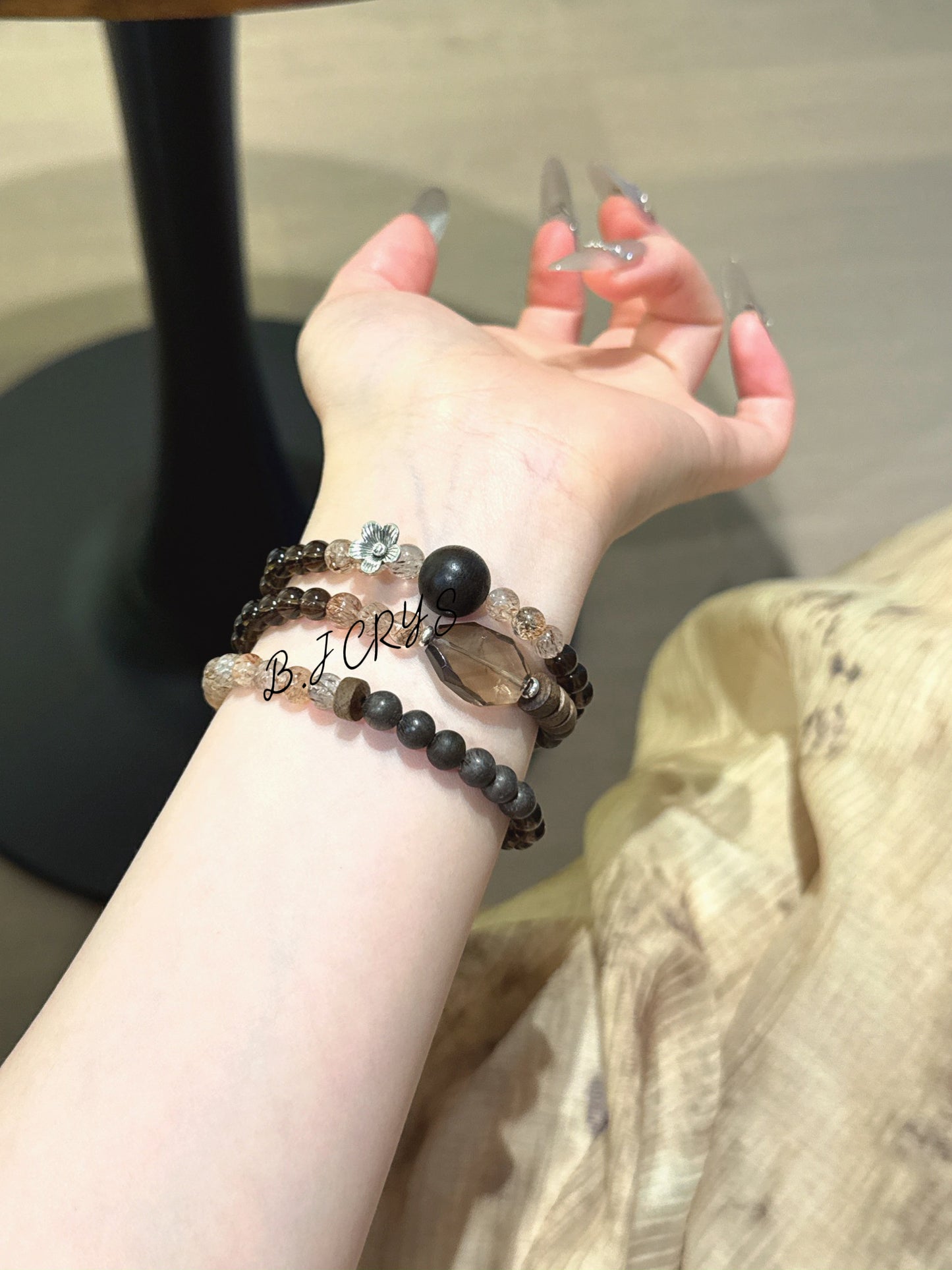 Smoky Quartz & Black Gold Super Seven Bracelet
