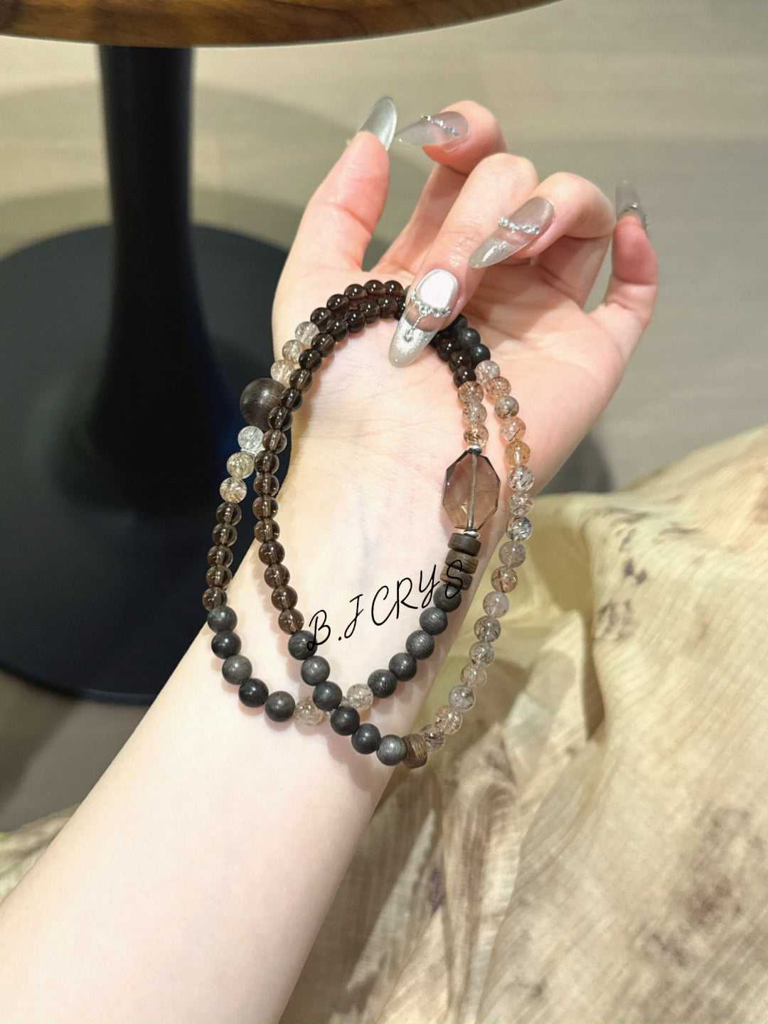Smoky Quartz & Black Gold Super Seven Bracelet