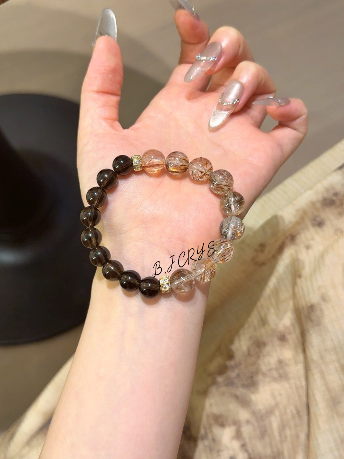 Smoky Quartz & Black Gold Super Seven Bracelet