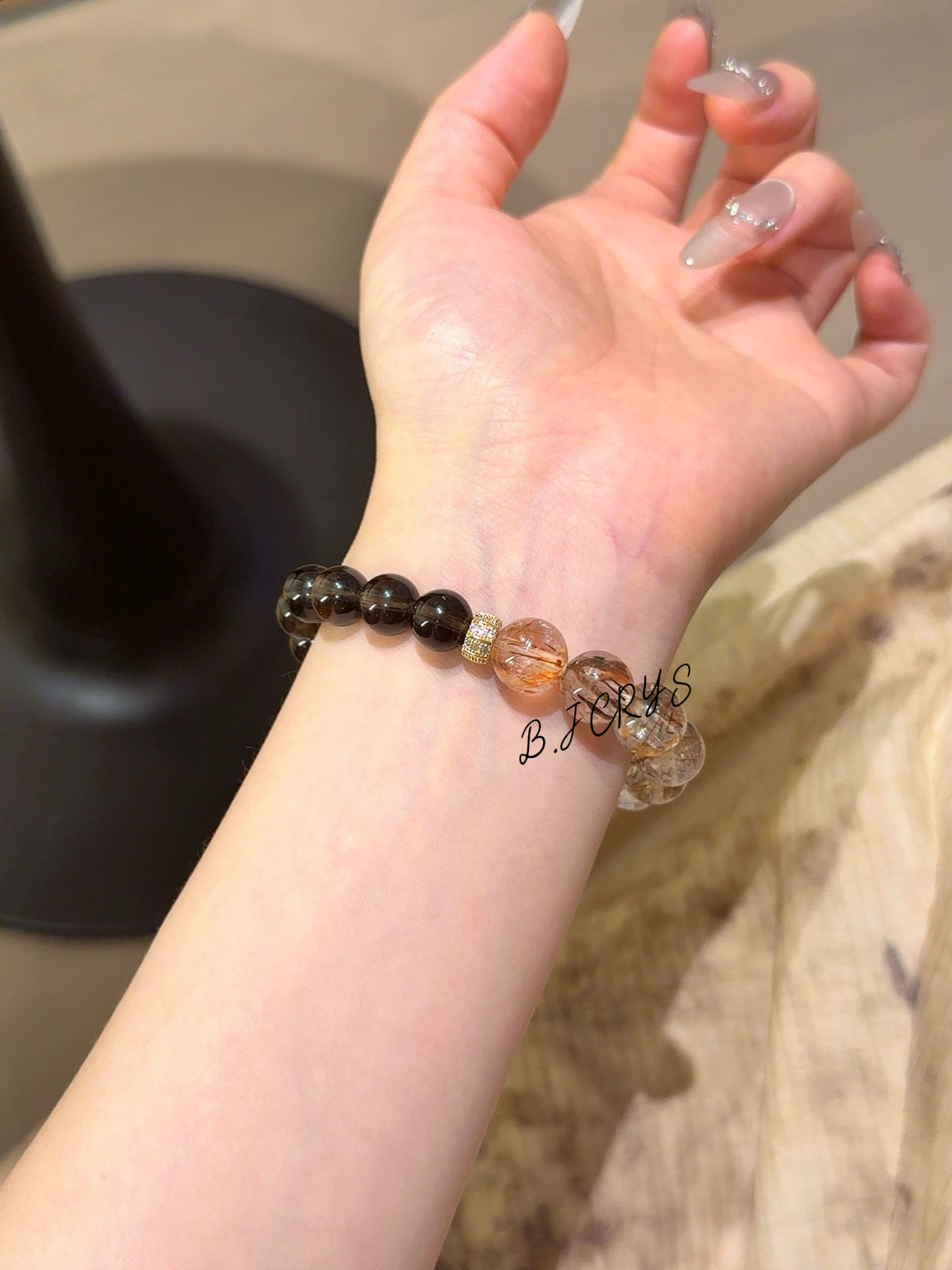 Smoky Quartz & Black Gold Super Seven Bracelet